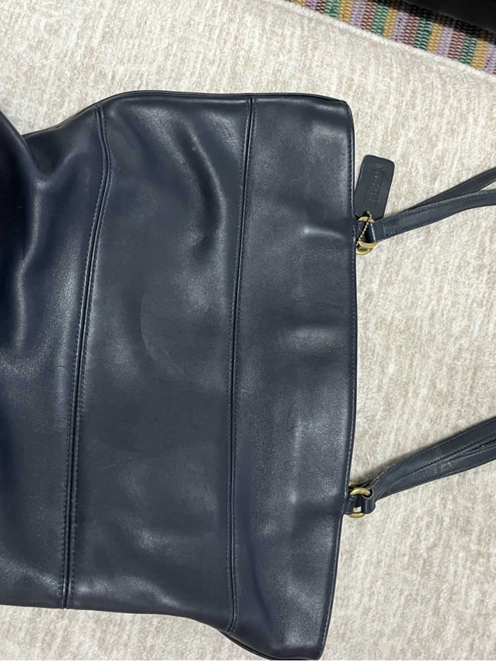 Coach RARE navy Leather Double-Handle Tote - Picture 7 of 13